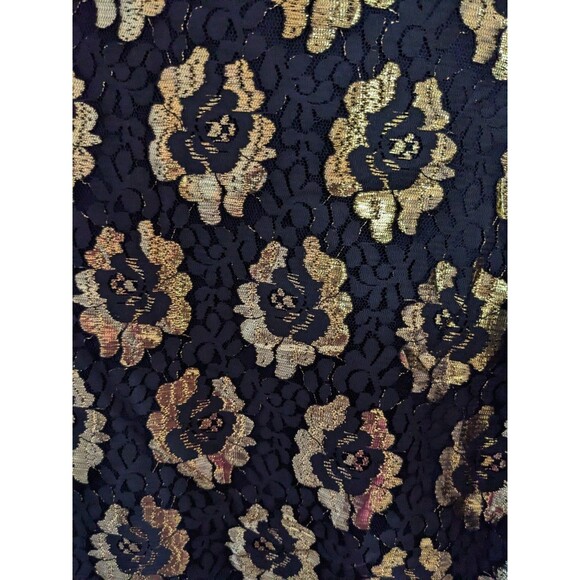 Sandi Dee Vintage Black Gold Floral Flapper Style Ruffle Hem Dress Size 20 1/2 - Picture 9 of 9